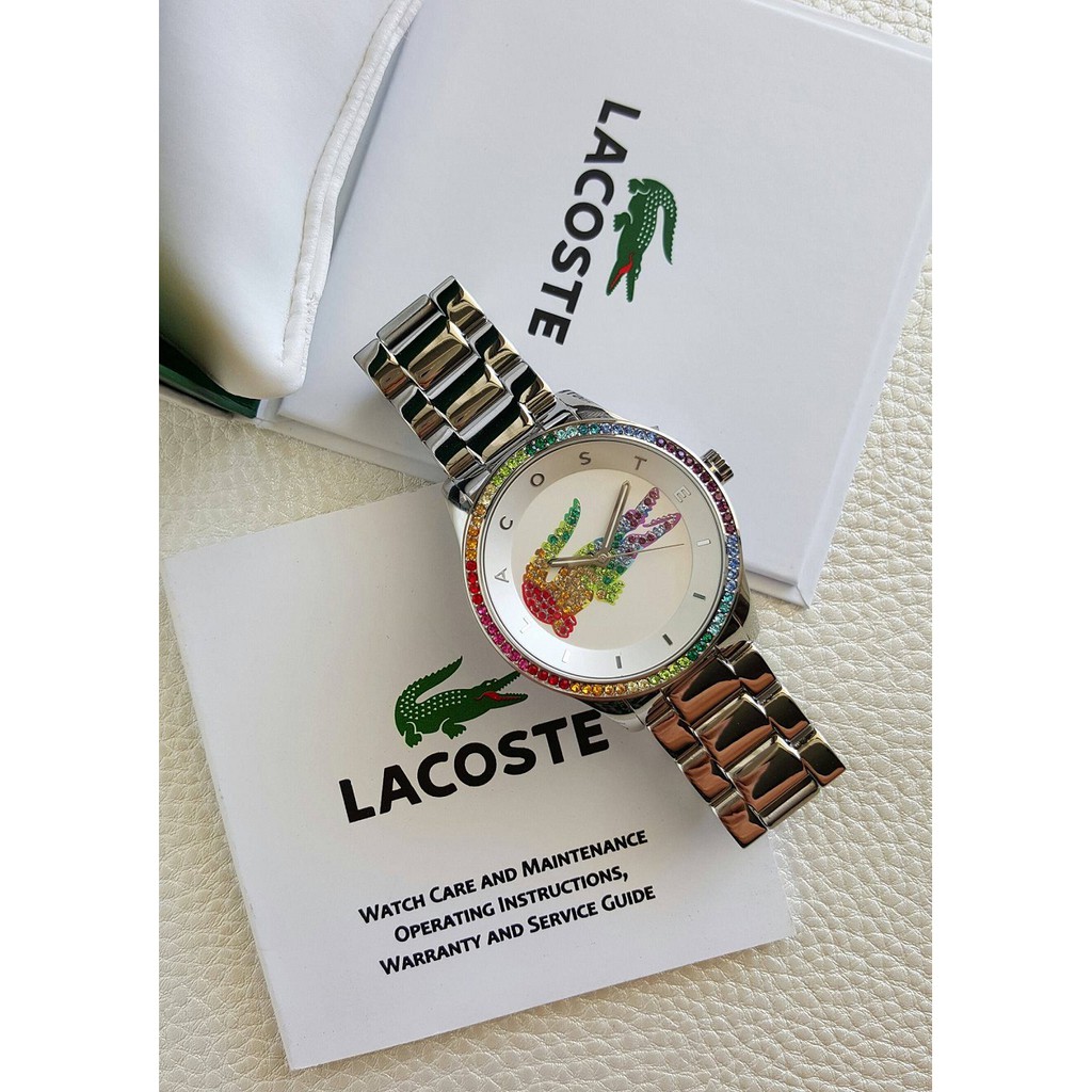 Lacoste White Dial Women's Watch Silver/Rainbow with Diamonds Shopee Philippines