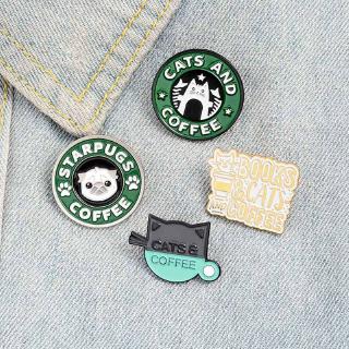 Cats Coffee Enamel Pin Custom Pug Puppy Cat Cafe Brooches Cats Coffee Enamel Pin Custom Pug Puppy Cat Cafe Brooches