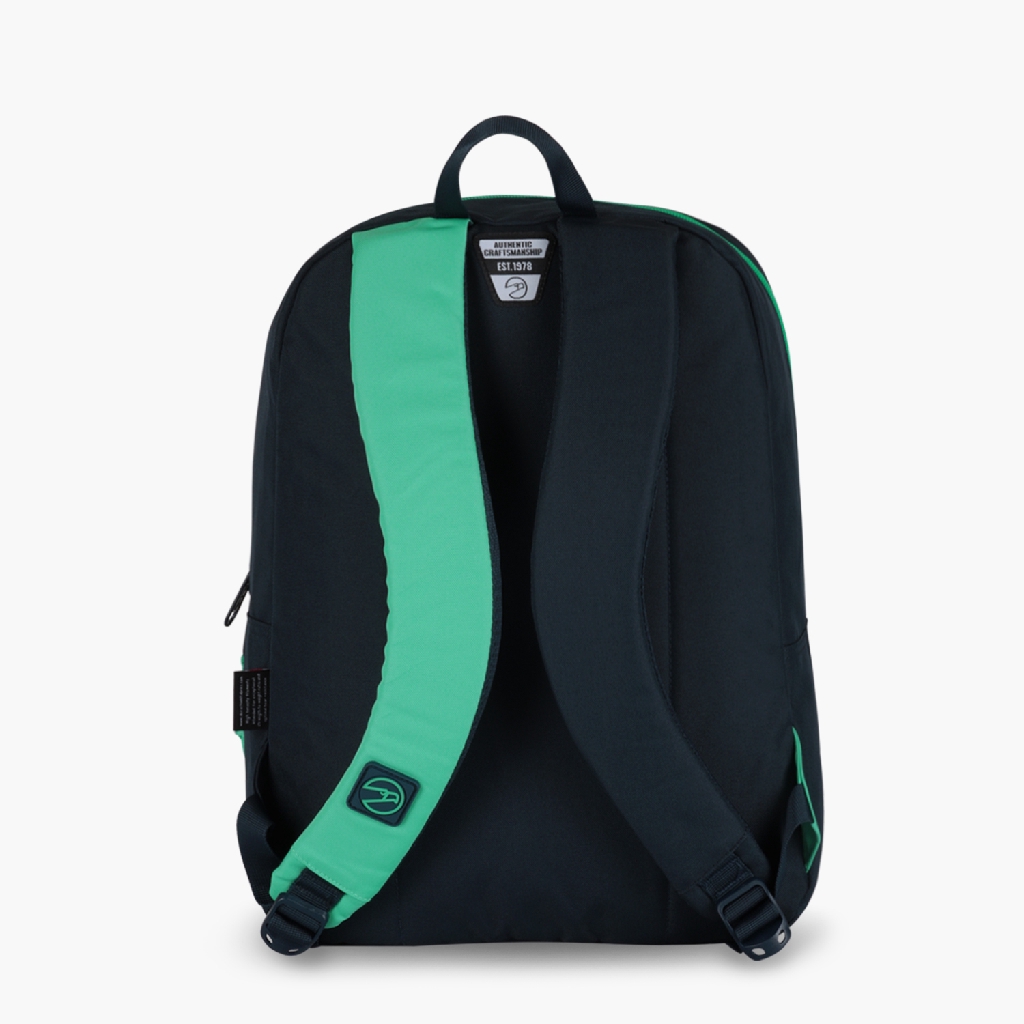 green and blue backpack