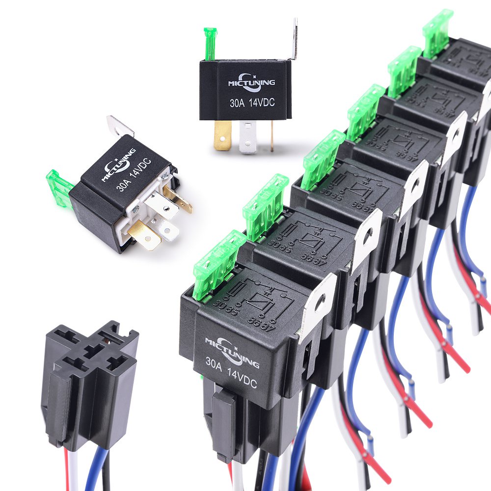 MICTUNING 12V Fuse Relay Switch 6pcs 30A Fuse Relay Switch Harness Set 12V DC 4Pin SPST Hot