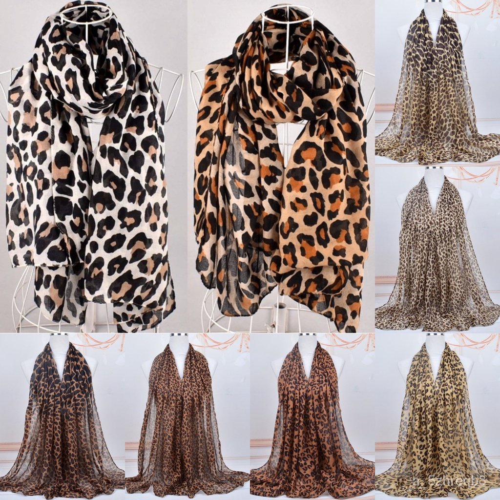 Women Leopard Print Long Cotton Tassel Scarf Wrap Ladies Shawl Large Scarves HC