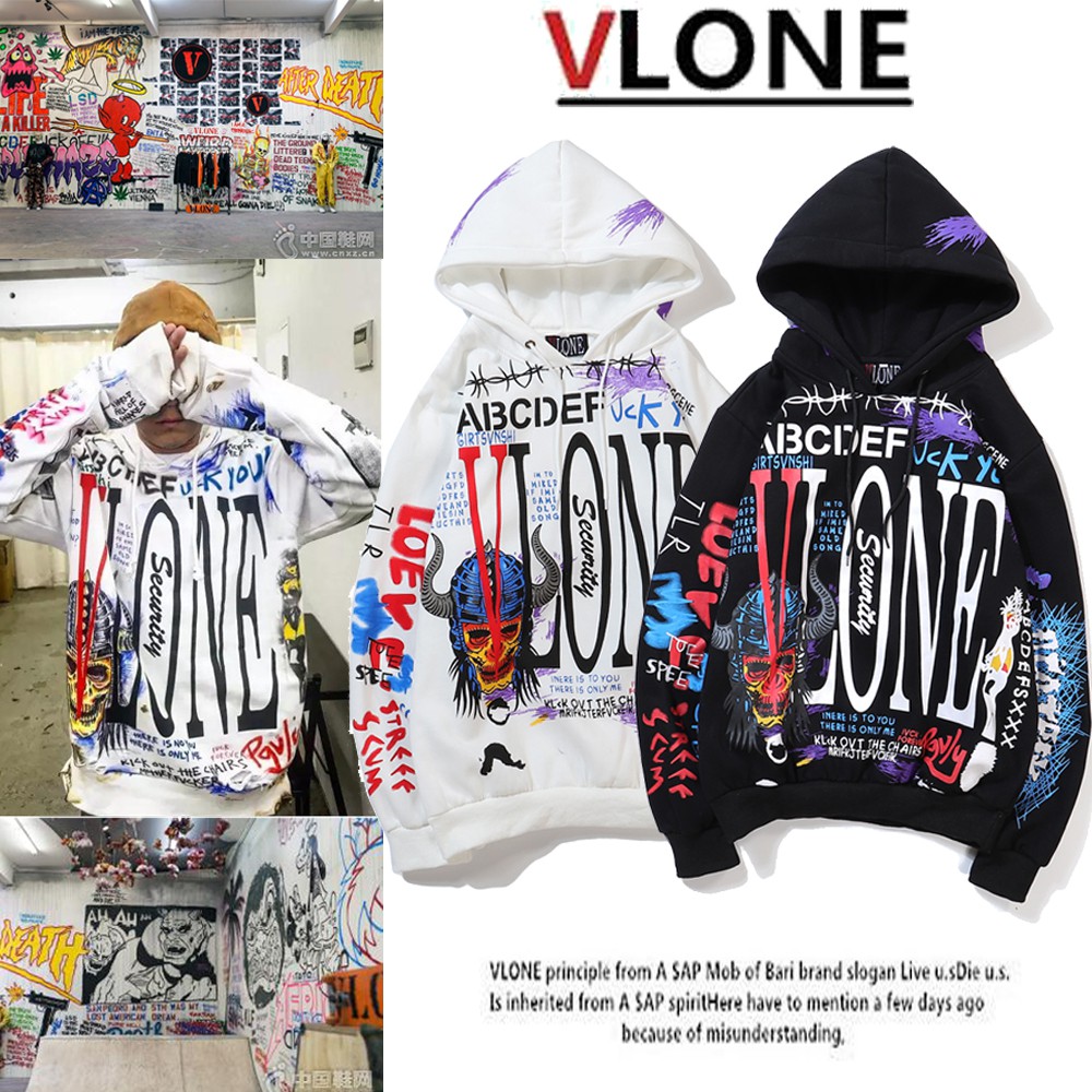 vlone white graffiti hoodie