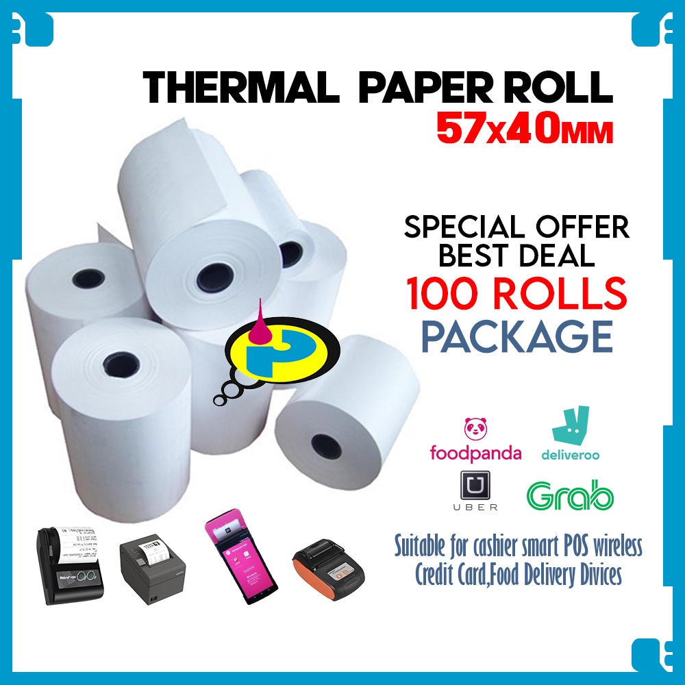 100 roll 57x40mm Foodpanda Thermal Paper Credit Card Paper pos paper