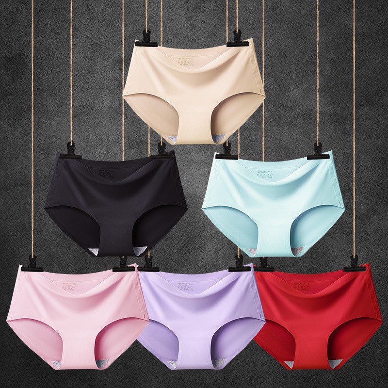 COD☑️6Pieces Ice Silk Panties Seamless Underwear Breathable Mid Rise