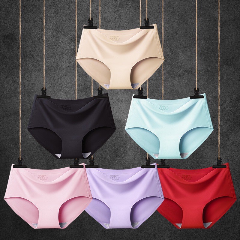 Cod☑️6pieces Ice Silk Panties Seamless Underwear Breathable Mid Rise