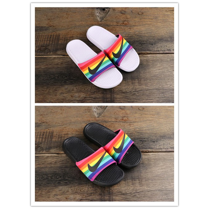 rainbow nike slides