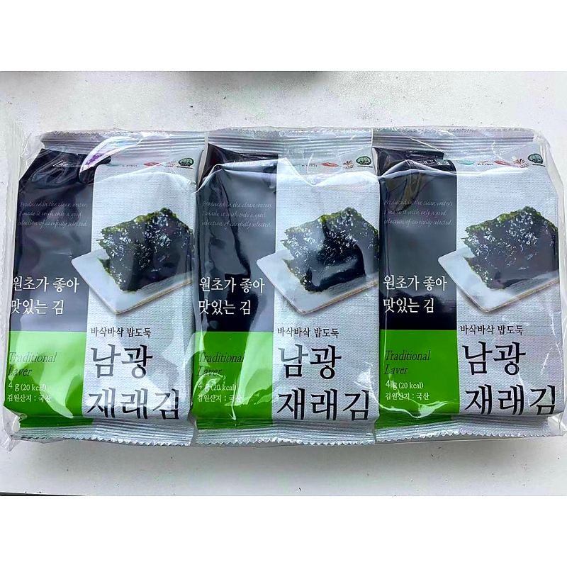 Namkwang seaweed Traditional laver nori 4gx3pcs. (Expiration May, 2023
