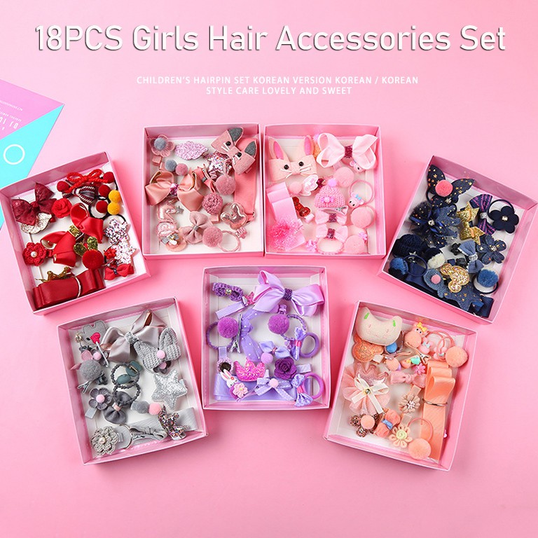 18pcs Box Girls Headwear Set Hair Accessories Set Cute Baby Hair Clips Flower Bow Headband Kid Gift Shopee Philippines