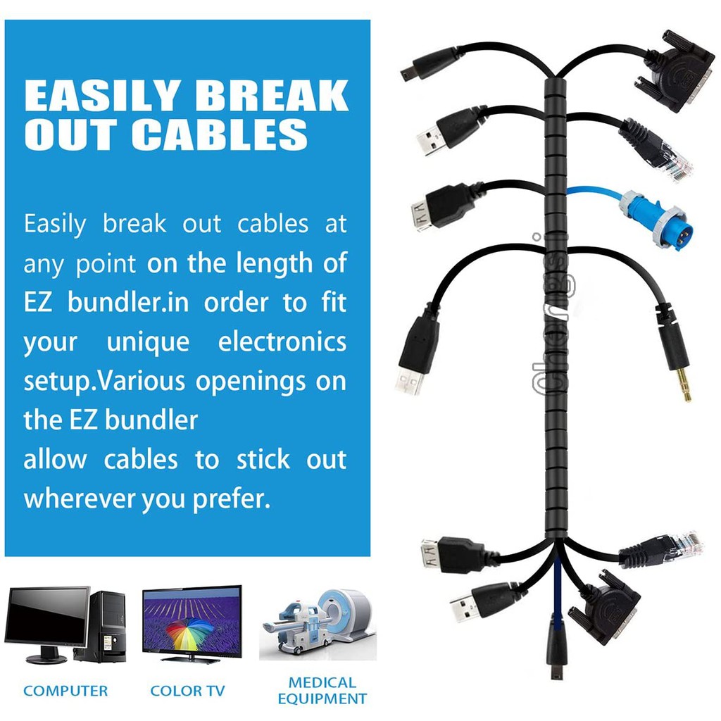 ready stock 2 Meters Cable Organizer Cable Sleeve,Cable Management Flexible Cord Bundler Wire Wrap for TV PC Office and Home
