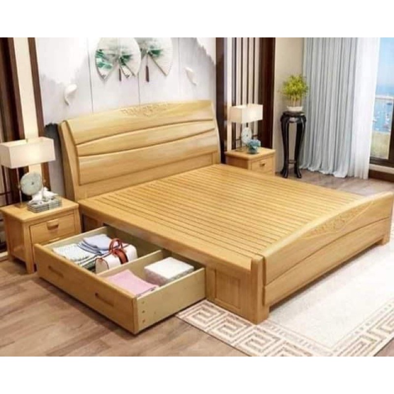 Mahogany Wooden King Size Bed Frame with Drawer Underneath Shopee