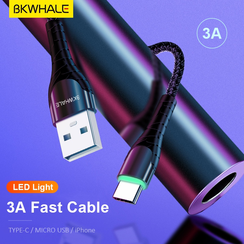 BKWHALE 3A Fast Charger with LED Light Micro USB / TypeC Quick Charge