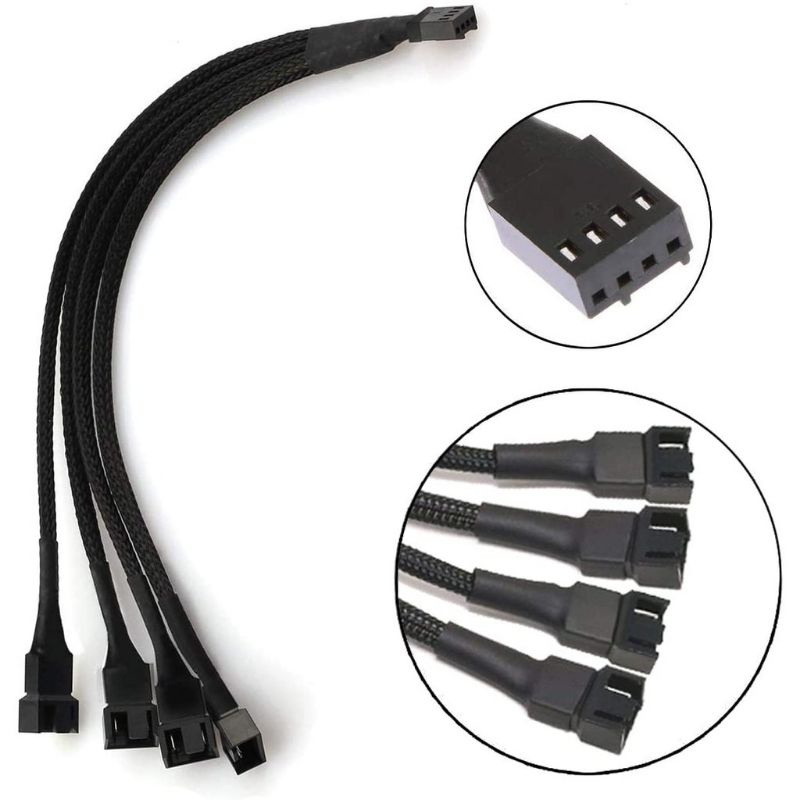 PWM PC Fan Splitter. 14 pin Adapter Cable Sleeved Braided Y Splitter