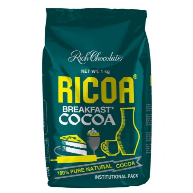Ricoa Chocolate Powder Keto LC IF Low Carb Unsweetened Pure Cocoa 1Kg