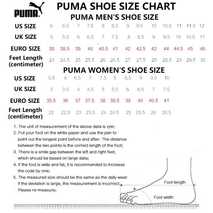 puma size chart uk