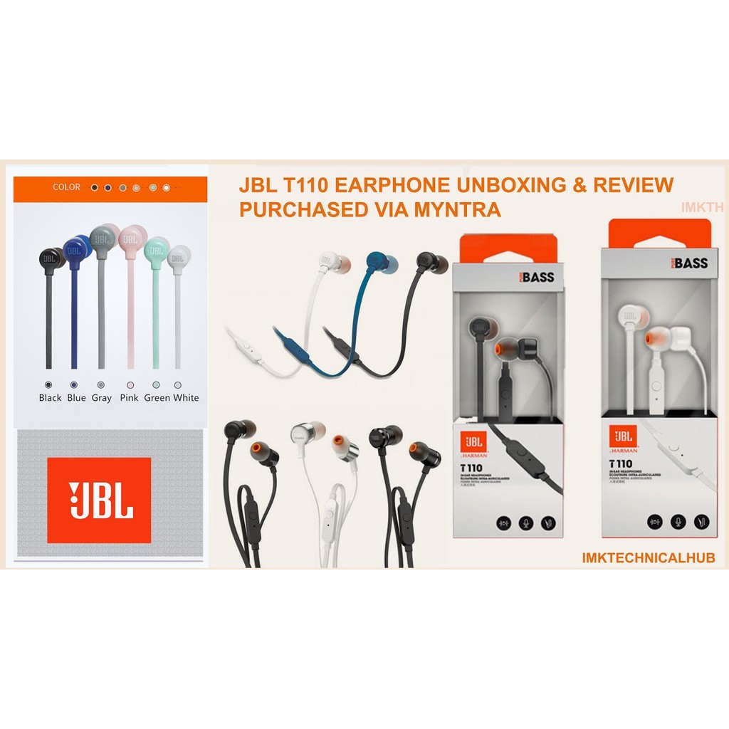 100 Original JBL T110/Tune110/T110/InEar Earphones 3.5mm Wired