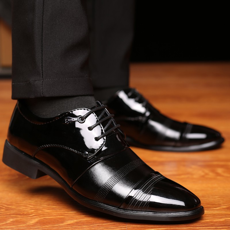 Gstore】Black Low Heel Casual Business Rubber Leather Shoes For Men | Shopee  Philippines