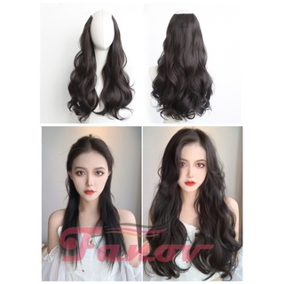 Fanov- Long curly Clip in Hair Extensions Black Brown High Tempreture Synthetic Hair Piece for Woman and Girl