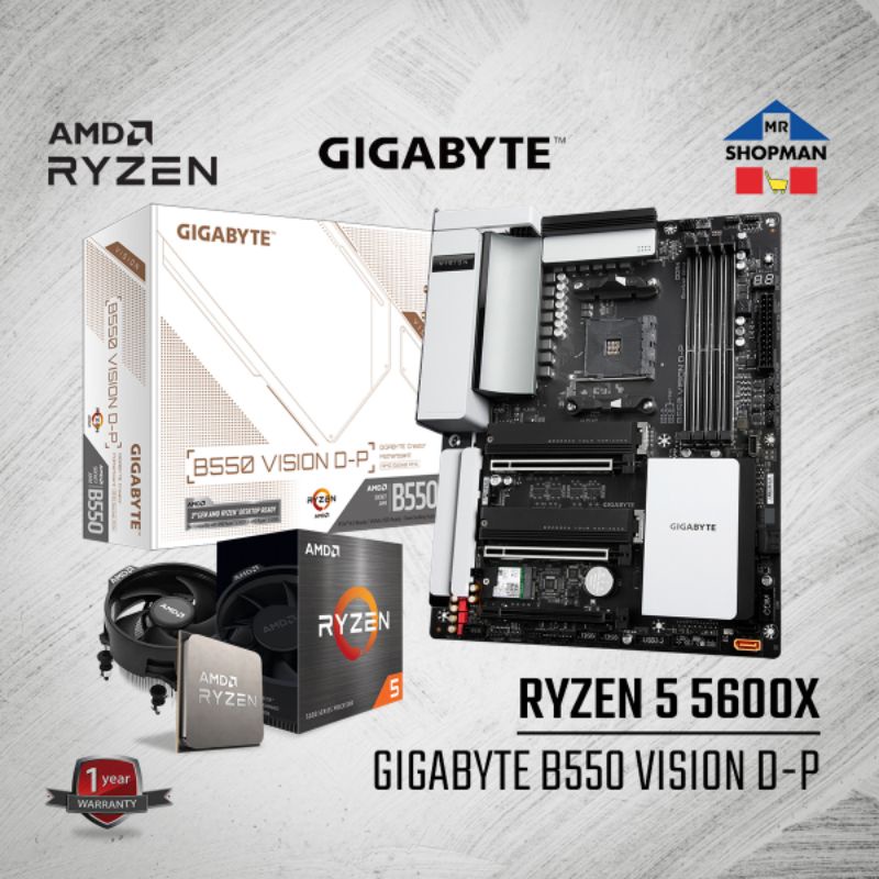 AMD Ryzen 5 5600X Processor w/ Gigabyte B550 Vision DP Motherboard