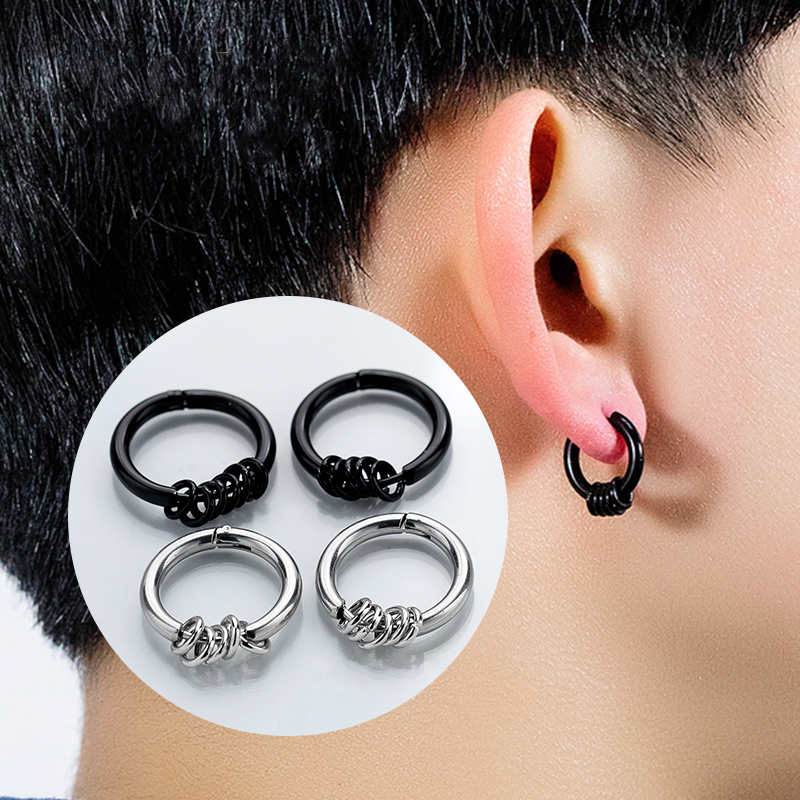 Men Stud Earrings Unisex Women Round Hip Hop Stainless Steel Hipster