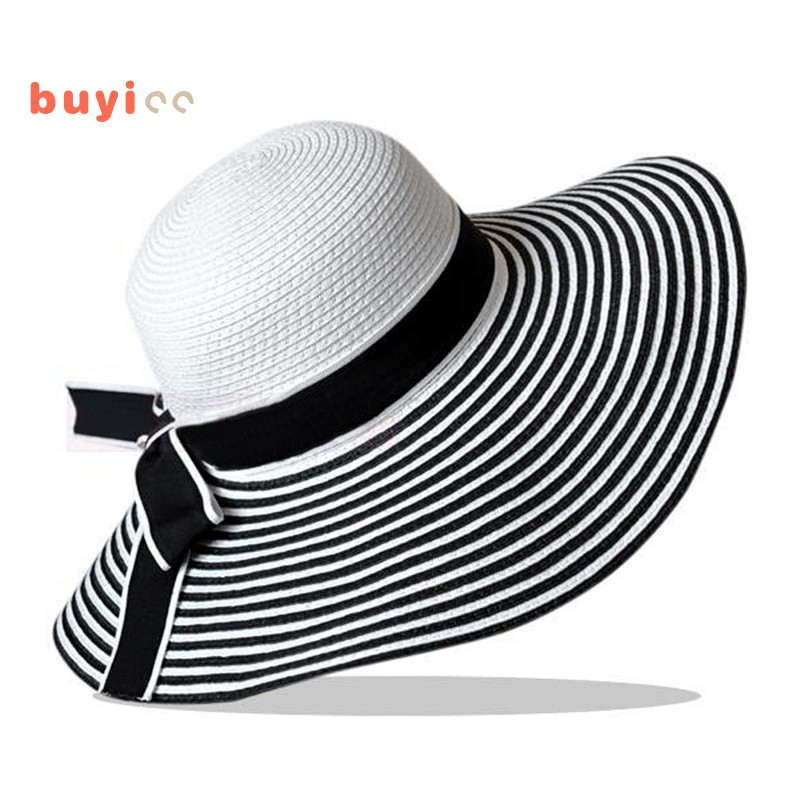black and white striped sun hat