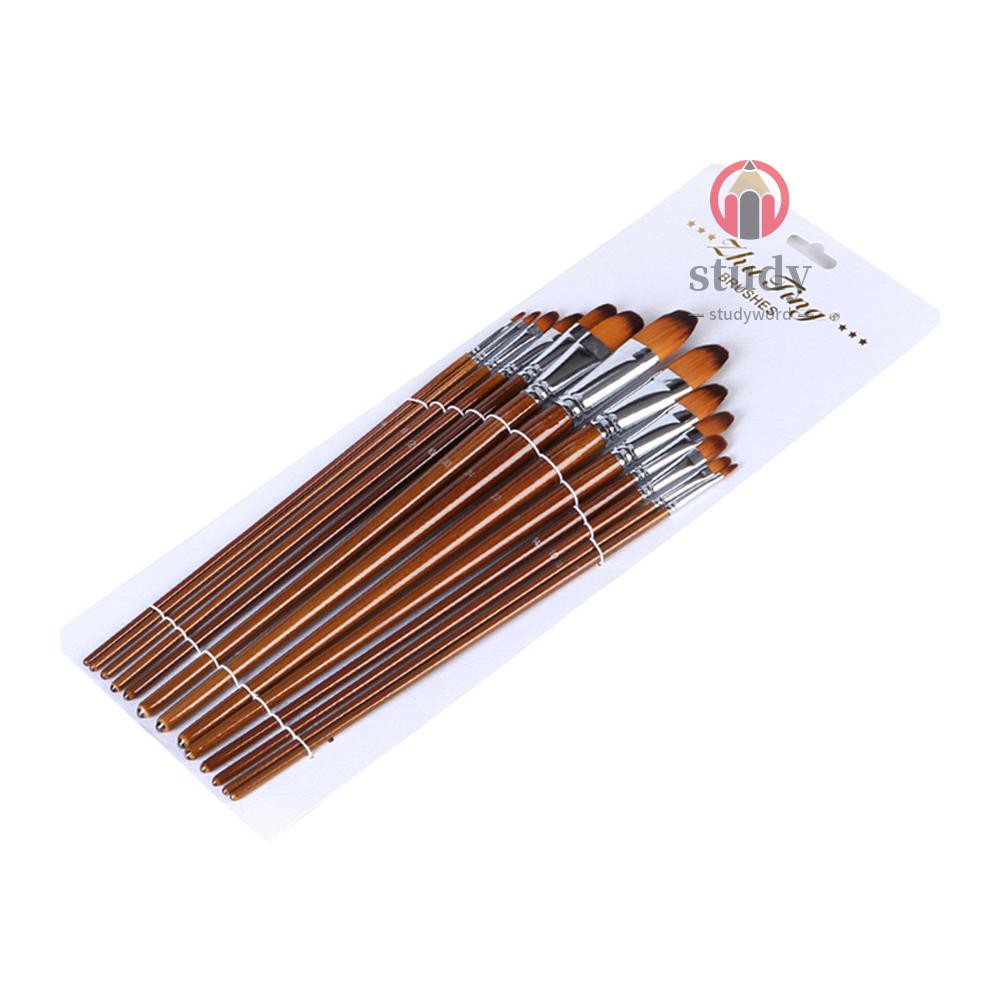 <IN STOCK> 13pcs Professional Art Paint Brushes Set Long Wooden Handle Nylon Hair Paintbrush for Acrylic Oil Watercolor Gouache Face Painting Drawing Art Supplies, Angular Tip