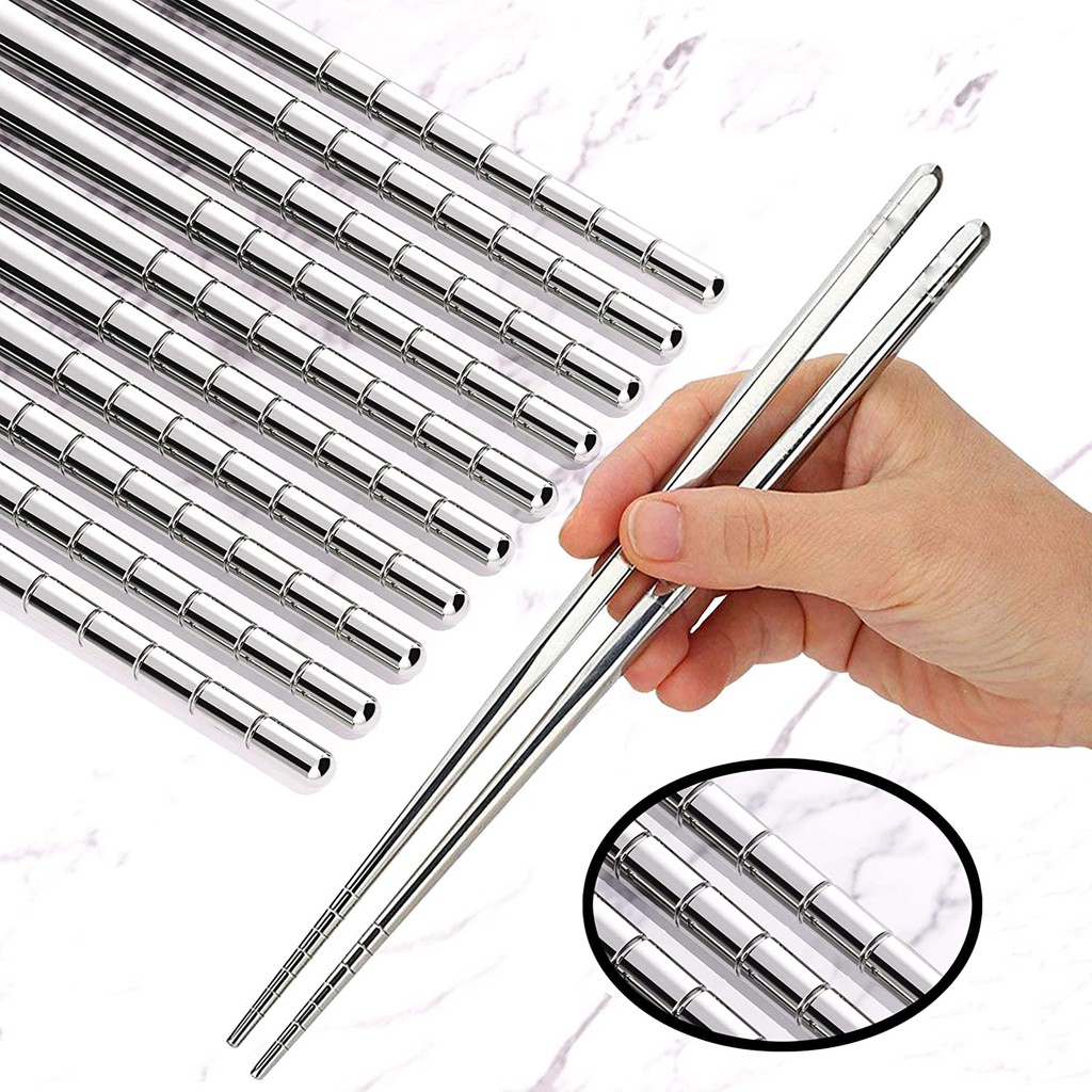 1 Pair Premium Reusable Metal Stainless Steel Chopsticks / Lightweight