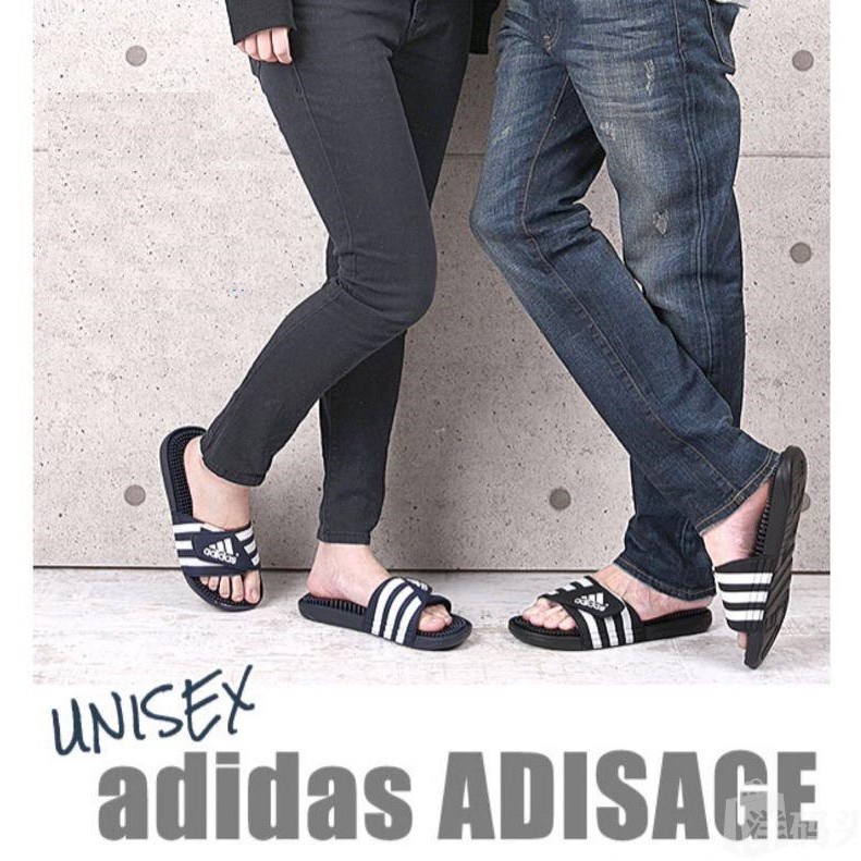 adidas slides on feet