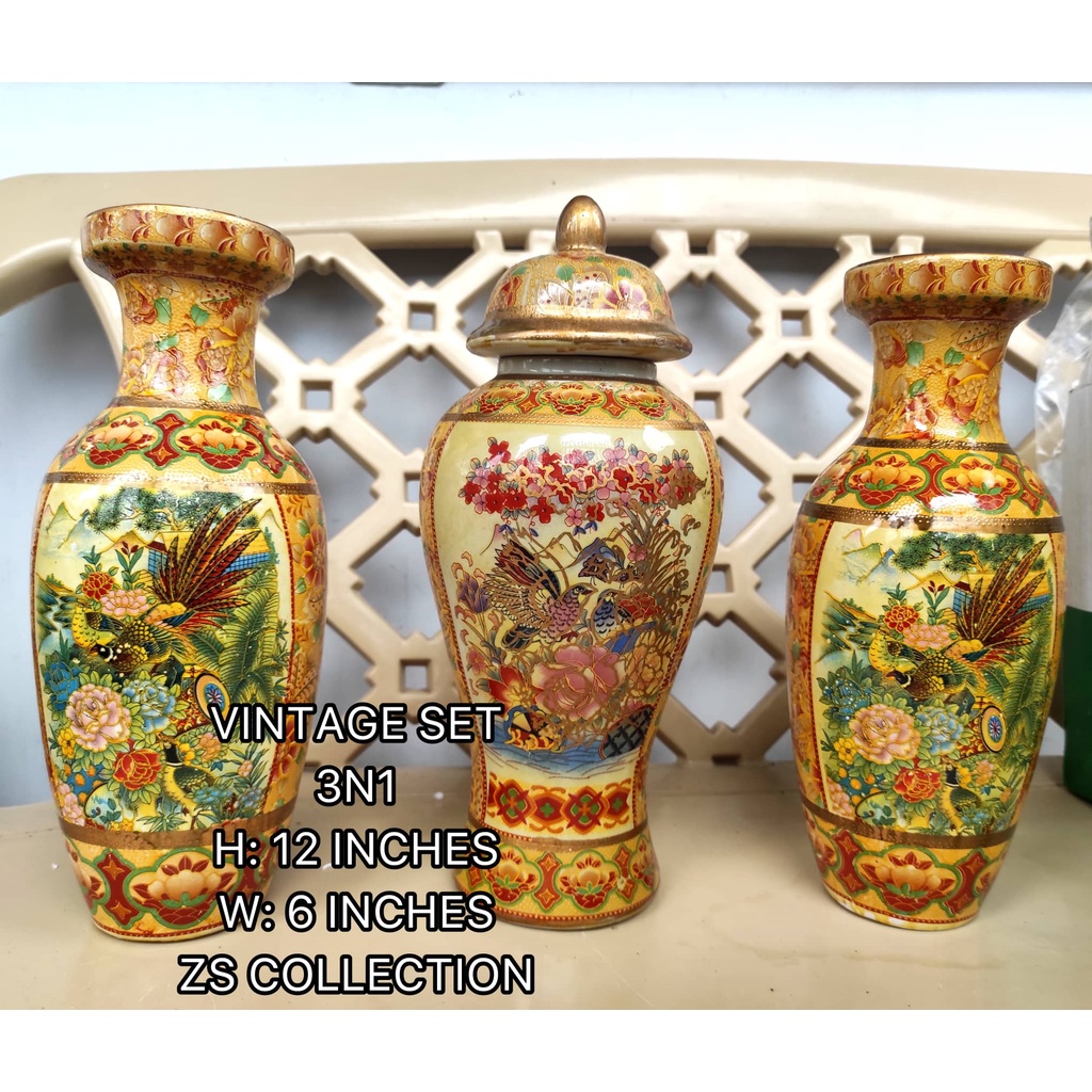 3N1 VINTAGE PORCELAIN CERAMIC JAR VASE TIBOD 3N1 SET BIG SIZE LIVING