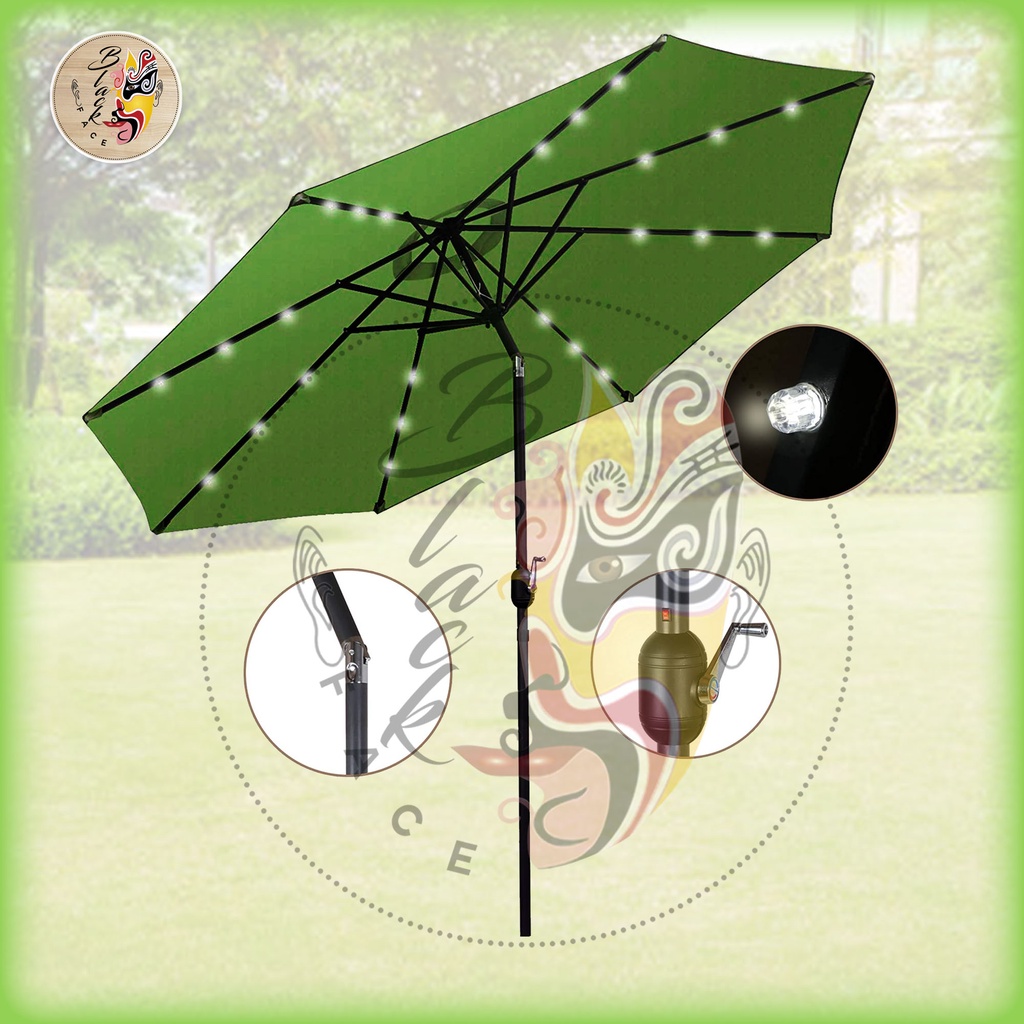 Blackface 270CM Solar LED Lighted Patio Umbrella Table Umbrella Push