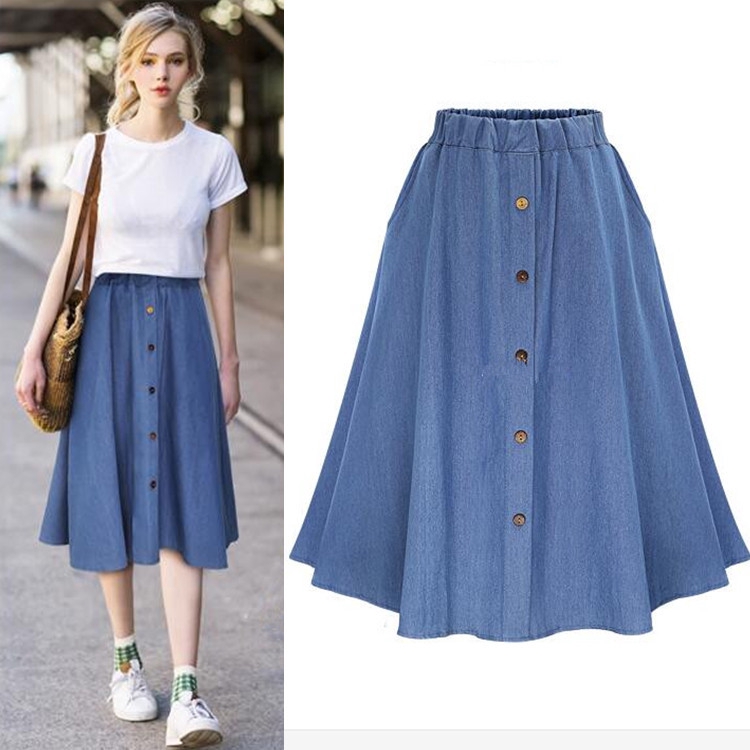 denim skirt with elastic waistband
