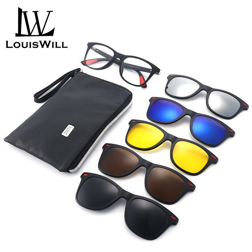 LouisWill 5 in 1 Sunglasses Set SnapOn Glasses Unisex Lenses