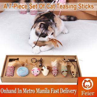 【Ready Stock】Pet Funny Cat Stick 7 Seven-Piece Cat Toy Funny Cat Combination Set Small Fish Wooden