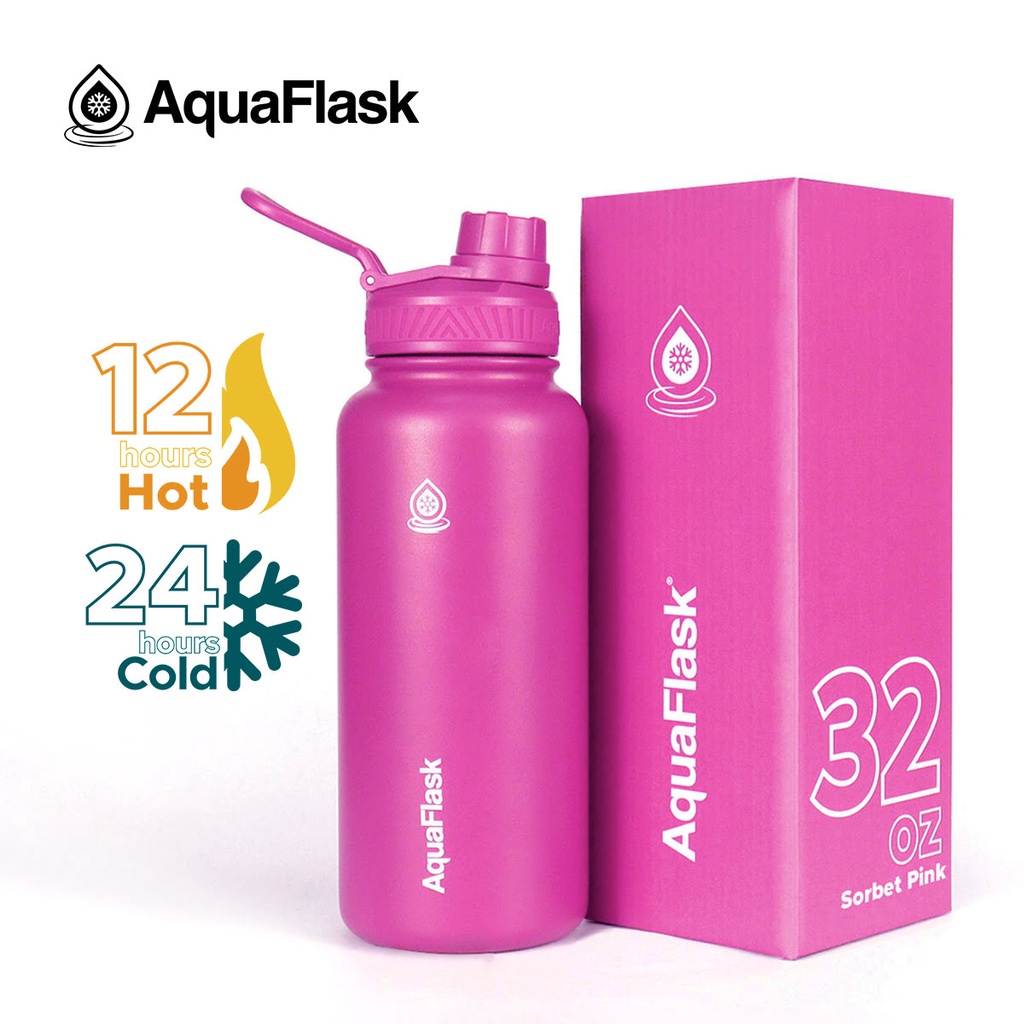 Aquaflask 32oz Sorbet Pink Wide Mouth With Cap Lid Vacuum Insulated 