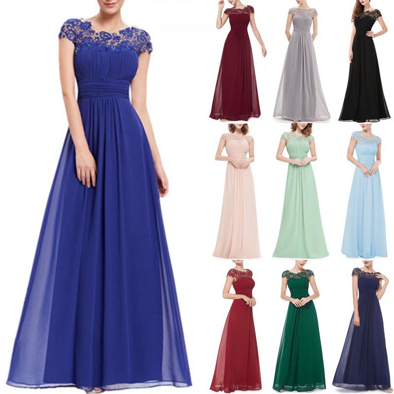 Women Formal Long Maxi Dresses Lace Wedding Party Dinner Elegant Dress ...