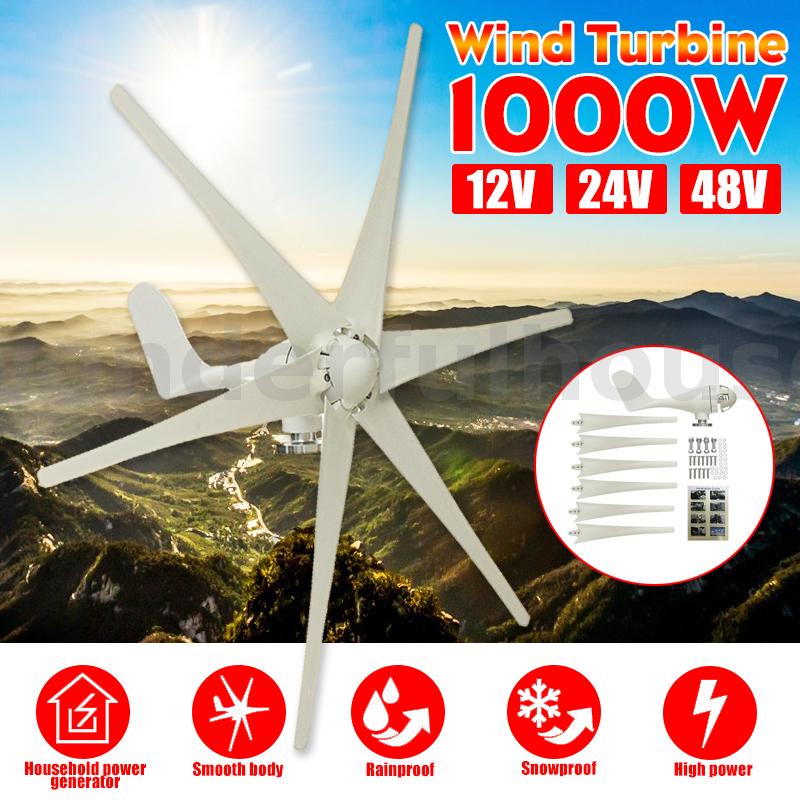 1000W Peak 12V/24V/48V 6 Blades Horizontal Wind Turbine Generator ...