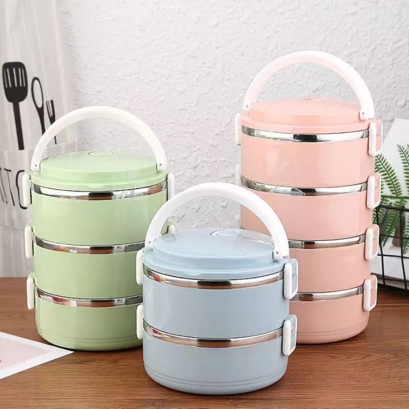 3Layers Stainless Steel Lunch Box Thermo Bento Box Thermal Food ...