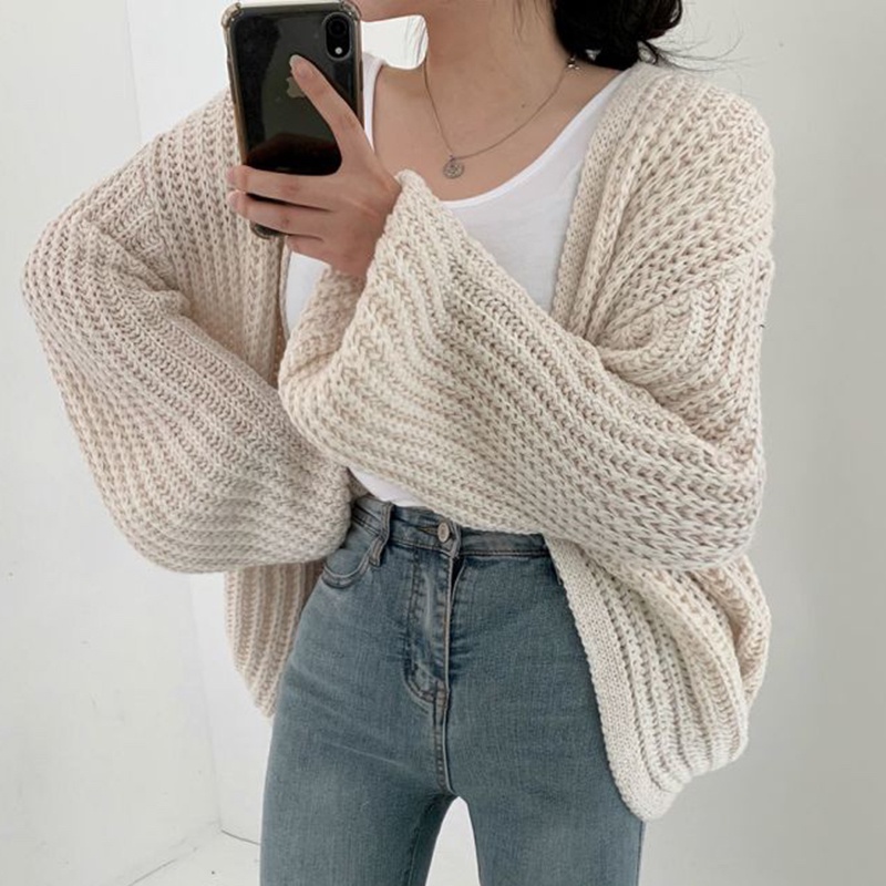 Knitted Sweater Women Autumn New Style Lazy V-Neck All-Match Loose ...