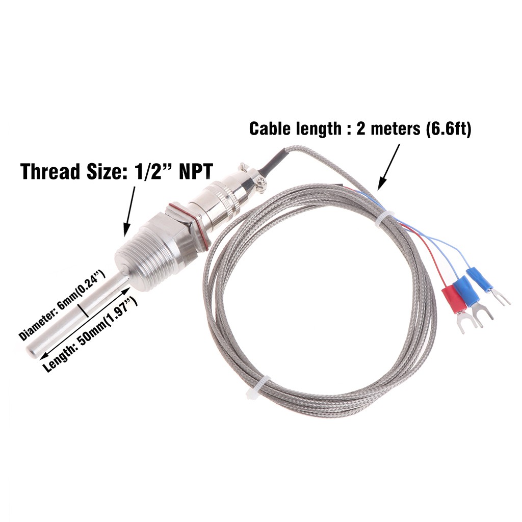 Rtd Pt100 Temperature Sensor Probe L 5cm 1 2 Npt Thread W Connector Shopee Philippines