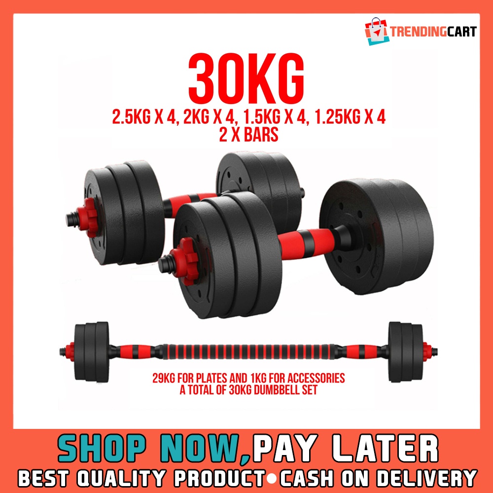Dumbbell Set Barbell Set PVC Adjustable 30Kg W/long bar & Gloves 2 In 1
