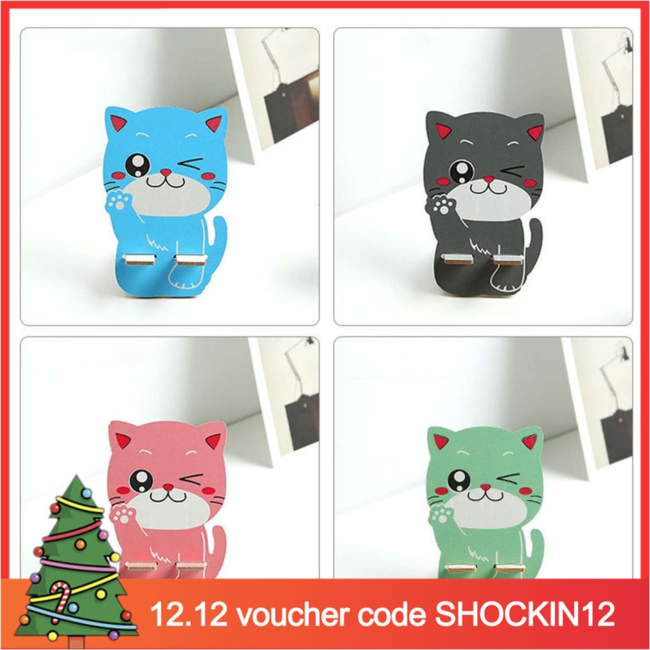  9 Wooden Mobile  Phone  Holder Cute Cartoon Cat  Stand 