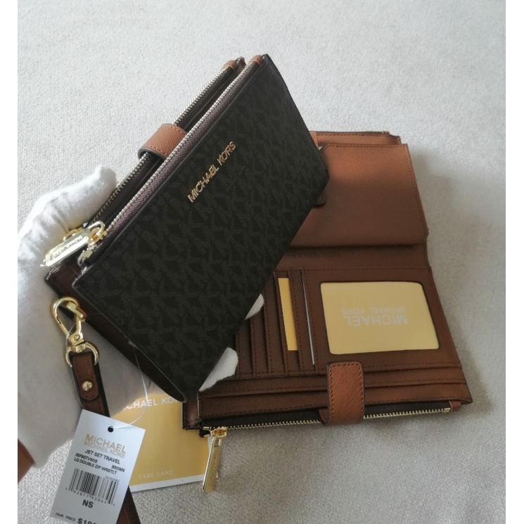 Authentic Michael Kors Wallet Ladies Double Zip Phone Wristlet Leather Wallet MK wallet for women