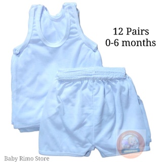 12 Pairs Infant Plain White Terno Sando & Shorts for Baby (0-6 months)