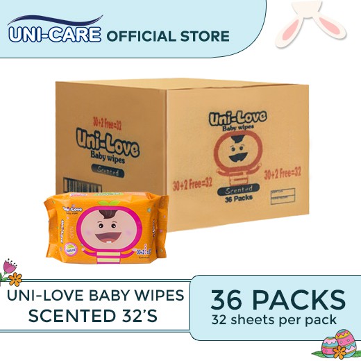 UniLove Powder Scent Baby Wipes 32's Pack of 36 (1 Case) Shopee Philippines