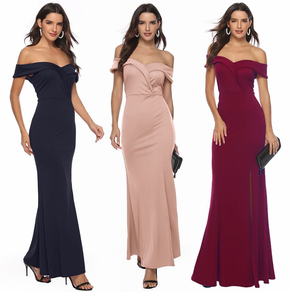 off the shoulder maxi dress with slit