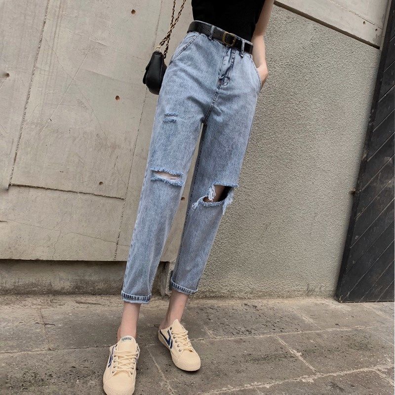 straight ripped jeans women's