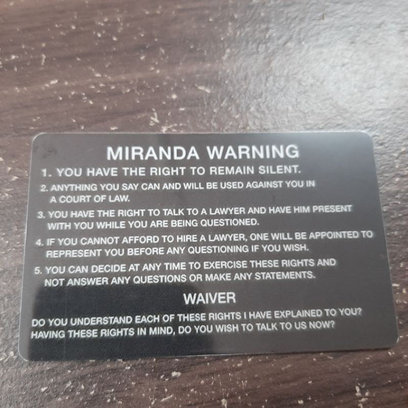 MIRANDA WARNING CARD | Shopee Philippines