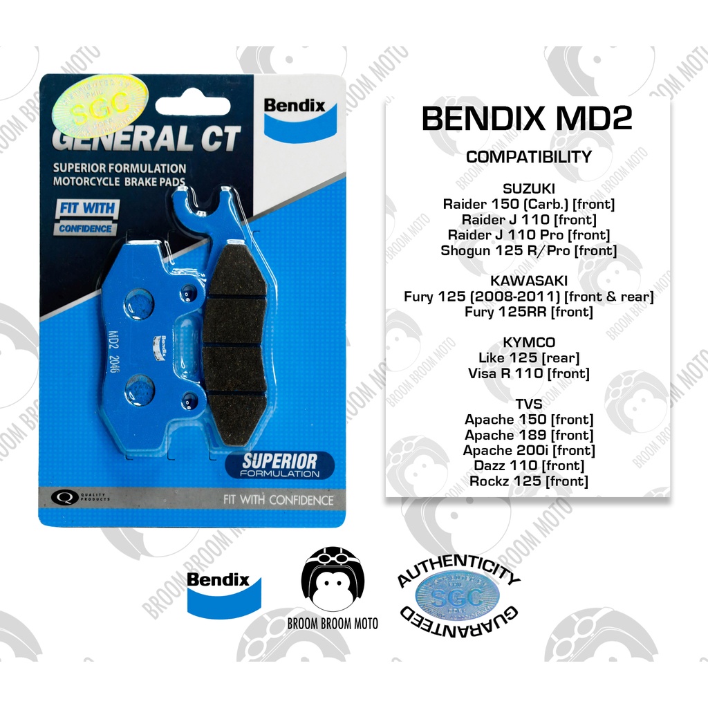 Original Authentic Bendix MD2 Brake Pads for suzuki raider raider j 110