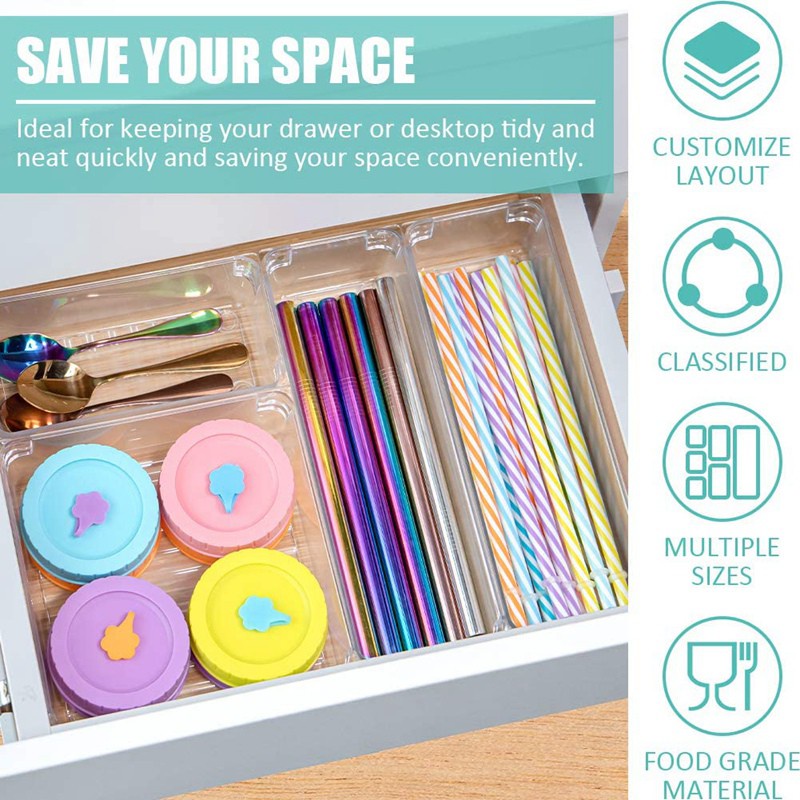 22 PCS Drawer Organizer - Makeup Drawer Organizer 5 Size Plastic Acrylic Drawer Organizer Versatile Kitchen Office