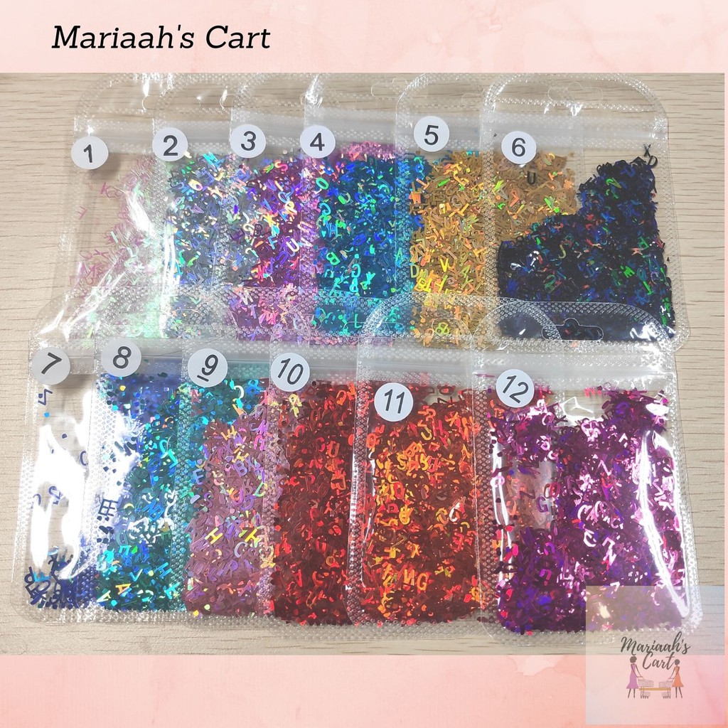 MAR 12 Colors Alphabet Holographic Letters Chunky Glitter Epoxy Resin
