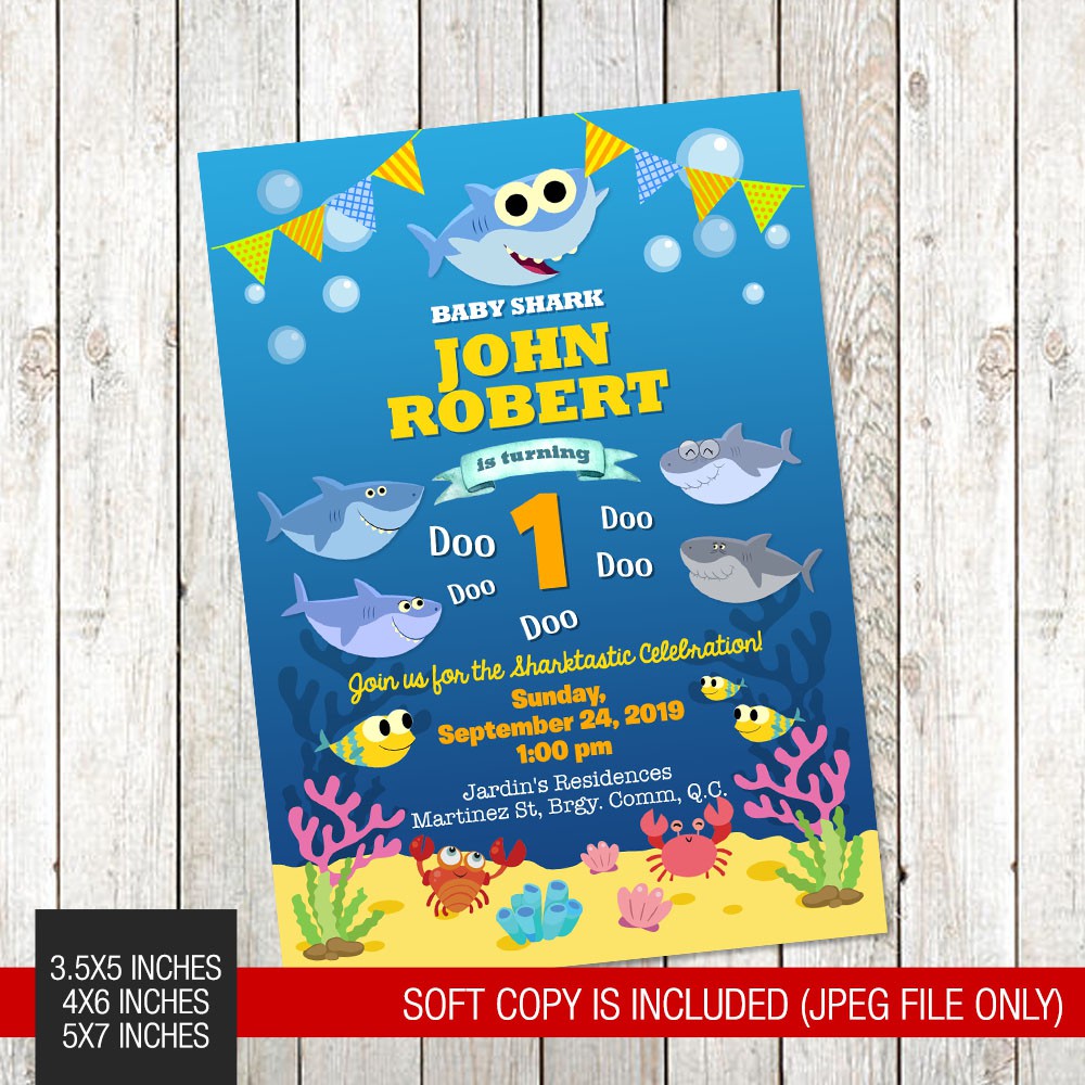 Baby Shark Themed Printed Birthday Invitation Shopee Philippines